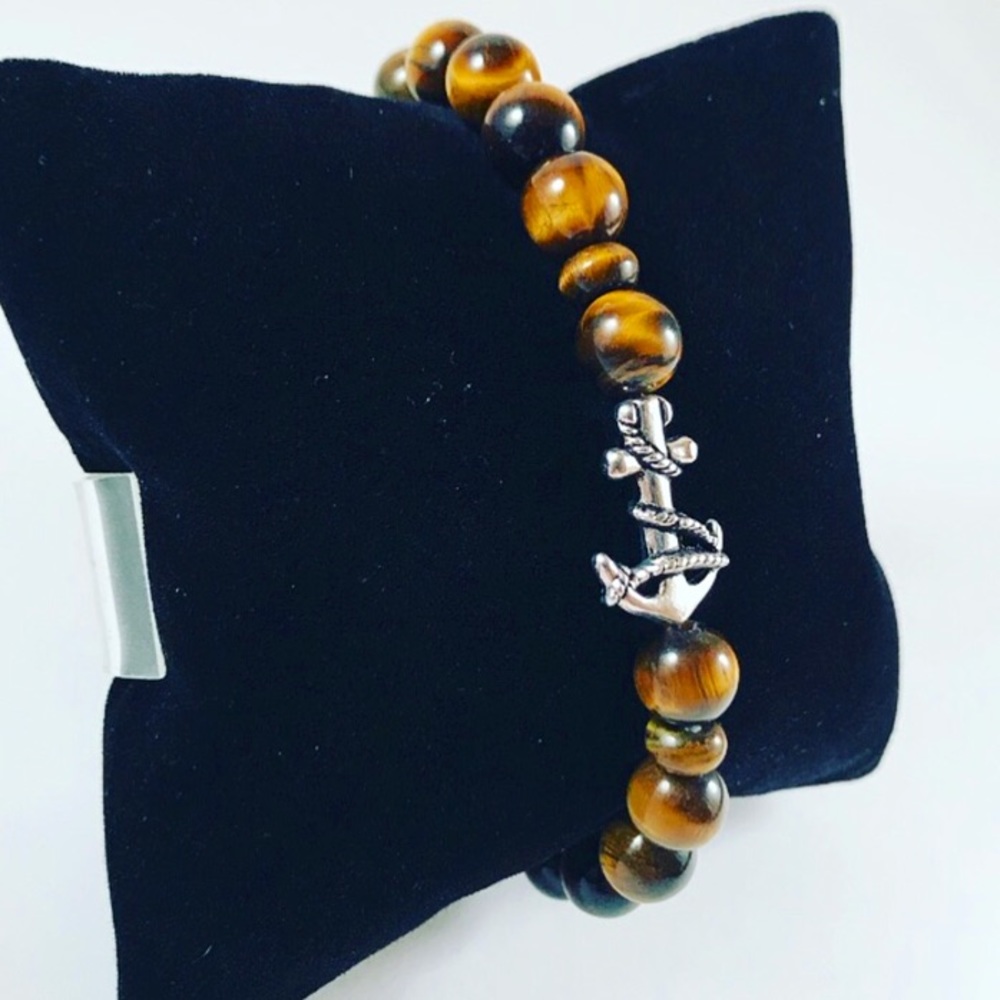 Men or women tiger eye silver anchor bracelet